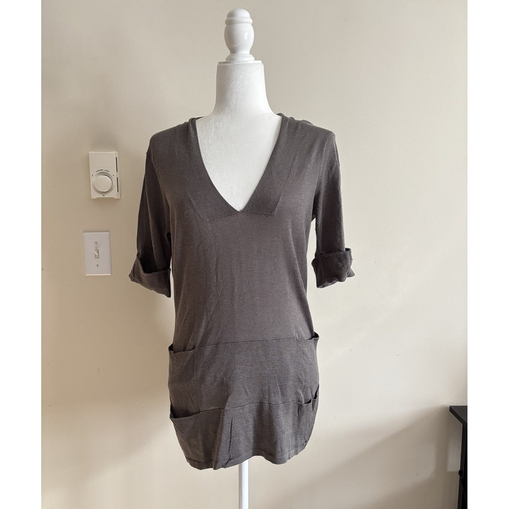 Ted Baker London Women's Small 3 Y2K Knit Top Cotton Silk Gray Neutral 2000s